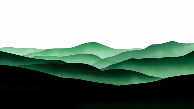 Serene mountain range layers vibrant green gradient and tranquil vista artistic nature scenery and calming landscape peaceful atmosphere simple design graphic elegance.