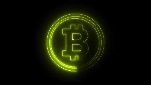 Neon, Glowing, Colorful Bitcoin icon animation. neon bitcoin lights on black background. Global finance bitcoin icon. 4k video animation.