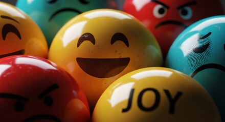 Emotions, colorful emojis, smiling faces, joy, feelings