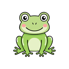 Fototapeta premium Cute Cartoon Green Frog Sitting Smiling Happy Amphibian Character