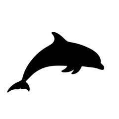 Fototapeta premium Black dolphin silhouette swimming in water.