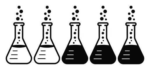 Fototapeta premium Five Flasks with Bubbles: A Scientific Experiment in Progress