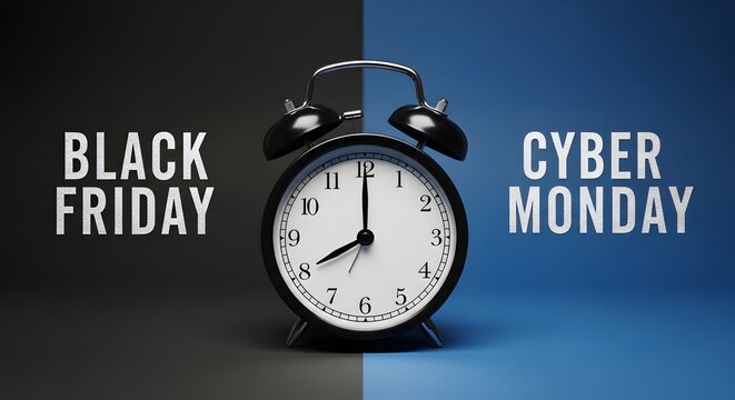 Black friday cyber monday alarm clock showing time running out for sales