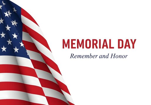 American flag flying high with a memorial day tribute message