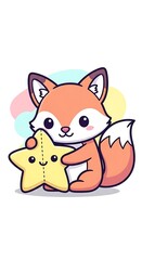 Fototapeta premium Cute cartoon fox holding star toy.