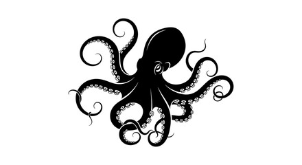 Naklejka premium Black octopus on white background.