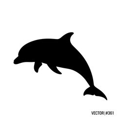 Fototapeta premium Black dolphin silhouette swimming vector graphic.