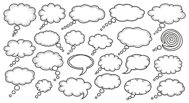 Collection of various speech bubbles and thought clouds for creative expression.