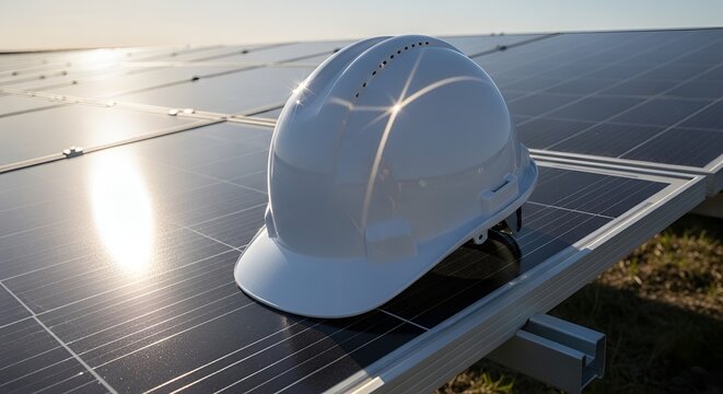 White hard hat solar panels roof