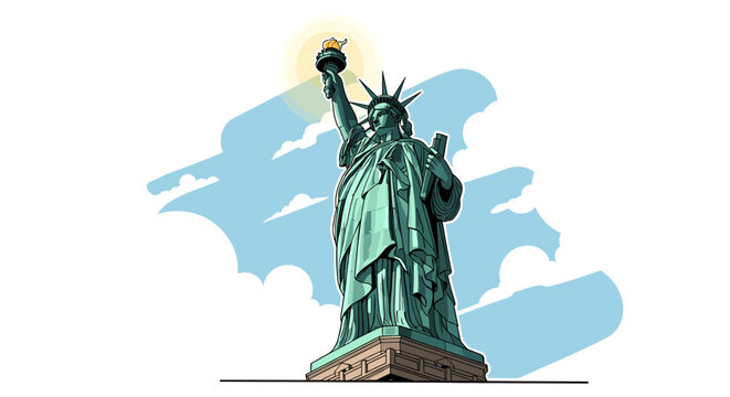 An artistic illustration of the Statue of Liberty, a colossal neoclassical sculpture on Liberty Island in New York Harbor.