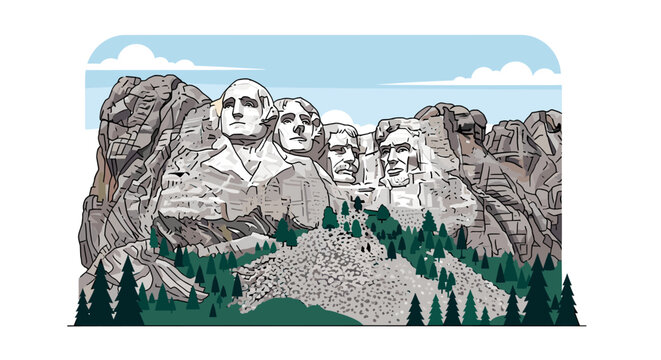 Mount Rushmore National Memorial, a colossal sculpture carved into the granite face of Mount Rushmore in the Black Hills of South Dakota, USA.