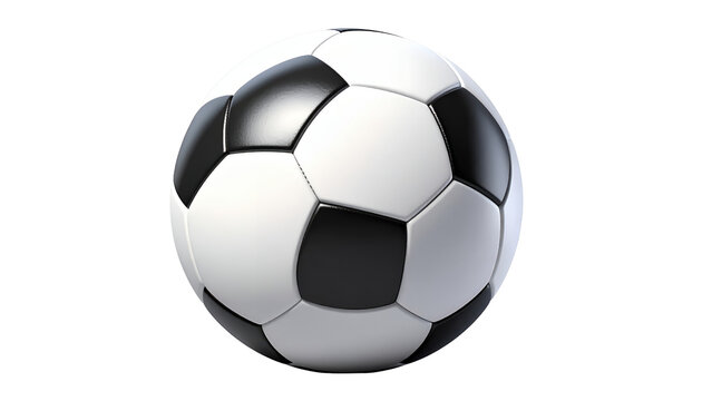 Un pallone da calcio classico bianco e nero, leggermente schiacciato, isolato su sfondo bianco, simbolo di gioco e competizione.