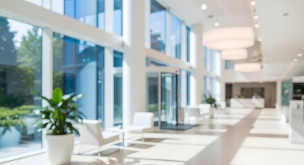 Fototapeta premium Title modern hotel lobby with large windows and minimalist design description a bright spacious hotel lobby features floor to ceiling windows sleek white furniture