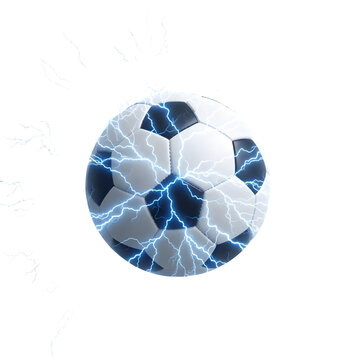 Energetic soccer ball with lightning isolated on transparent background