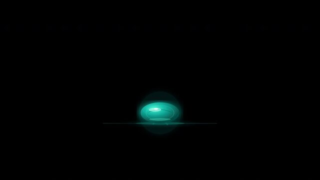 Abstract, mysterious and captivating image of a luminous turquoise orb in darkness. Perfect for science fiction, spirituality or technology concepts. ProRes 4444 Alpha Channel