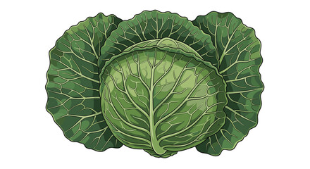 Fototapeta premium A dense, round head of fresh green cabbage, surrounded by looser outer leaves, representing a versatile and nutritious cruciferous vegetable.