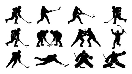 Ice Hockey Silhouette Icon Set – Players, Actions, Goalie and Game Scenes Collection © Mediasegment