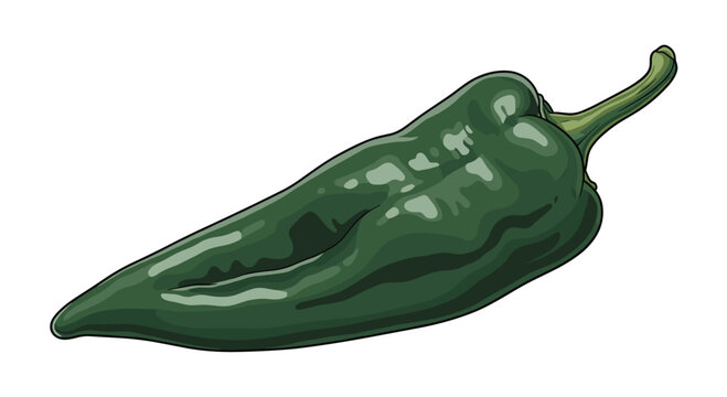 A single, glossy dark green poblano pepper, known for its mild to medium heat and often used in Mexican cuisine, ready for preparation.