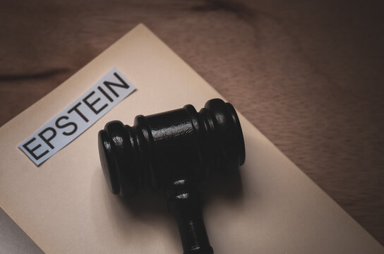Epstein Case Legal Concept with Judge Gavel and Name Label on File Folder for Court Justice and Investigation