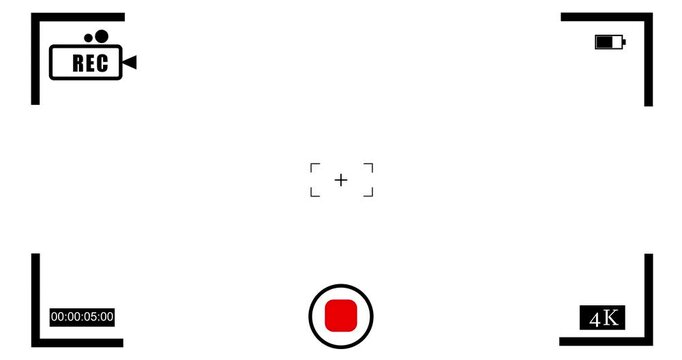 Video camera recorder screen overlay animation on a transparent background animation. Modern video recording camera screen frame of the 4k resolution