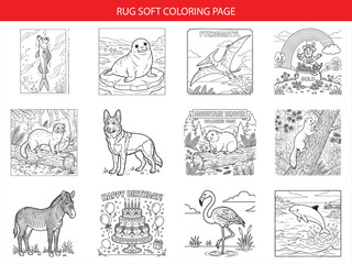 Obraz premium Rug soft and diverse animal collection for kids coloring page vector illustration set on white background
