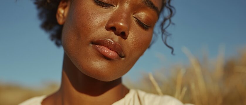 Meditative Sunset Glow-Up Portrait of a Woman with Eyes Closed