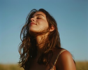Fototapeta premium Serene Landscape with a Young Woman Gazing into the Distance