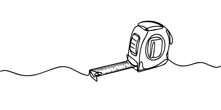Measuring tape continuous one line drawing, Outline of a tape measure unraveling with motion lines on white background. Non editable stroke, Measuring tape  in one continuous line drawing. Symbolizing