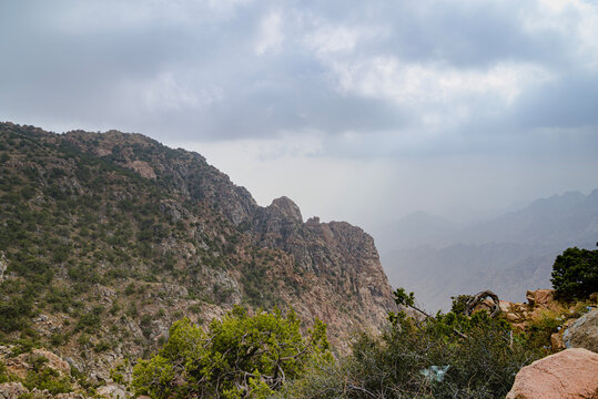 Dramatic view of a mountain landscape in Taif.