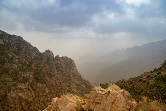 Dramatic view of a mountain landscape in Taif.