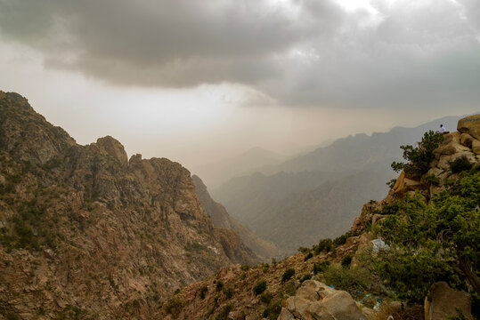 Dramatic view of a mountain landscape in Taif.