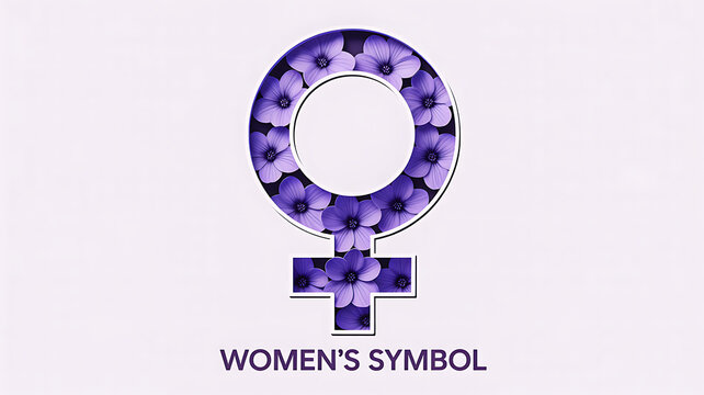 Purple floral female gender symbol representing womens empowerment awareness and equality concept