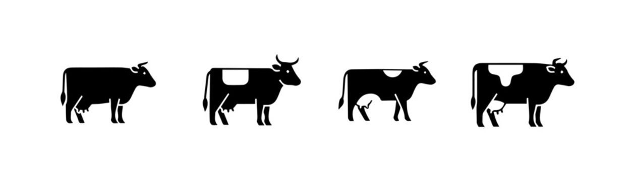 Cow and Cattle Silhouette Icons Set