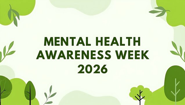 Mental health awareness week 2026 green trees and leaves on cream background