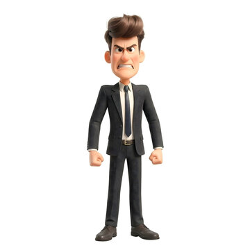 Angry cartoon businessman in suit with clenched fists