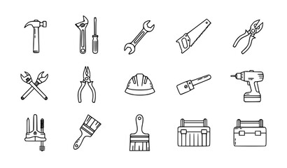 Fototapeta premium Labor Day tools vector icon set with hammer wrench screwdriver pliers and construction symbols