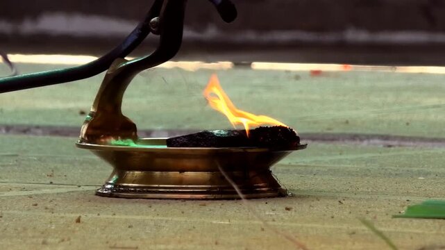 Special divine lit oil lamp used in processions of temple festivals in Kerala, India