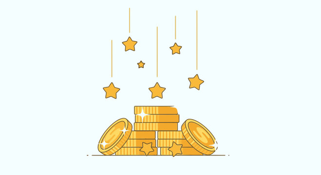 Minimal Illustration Tax Refund Reward Concept Coins and Stars