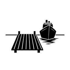 Ship and dock in black and white illustration. © Shena