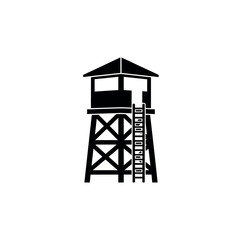 Naklejka premium Watchtower silhouette on white background.