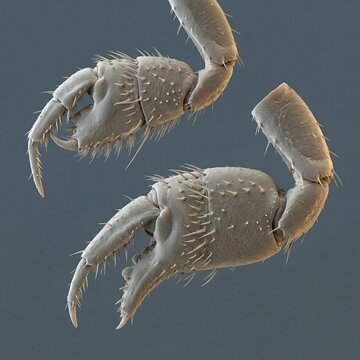 High magnification biology view of the spiky gnathopod claws of an amphipod