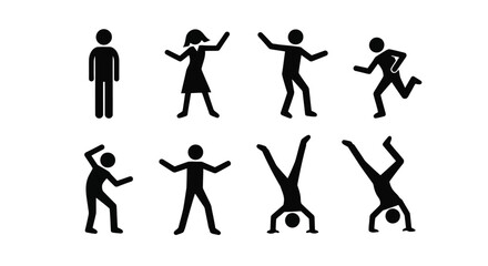 Fototapeta premium Vector illustration of set of human stick figure icons in various poses and actions