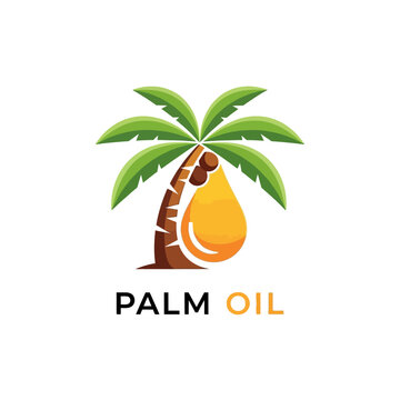 Palm Tree with Golden Palm Oil Drop Symbolizing Extraction on Isolated White Background