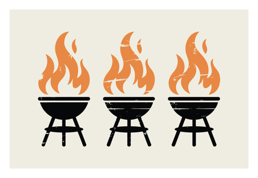 Three Grills with Flames, Minimalist Barbecue
