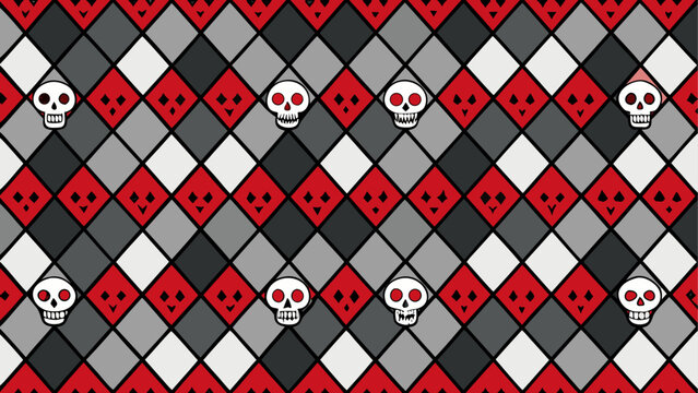 Geometric pattern of red and white diamonds with black outlines