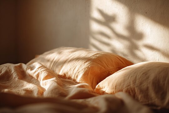 Slow living and authentic morning ritual concept featuring natural light and cozy bedding.