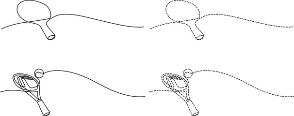Illustrations of tennis rackets with different ball trajectories in motion Vector © Servo Graphics