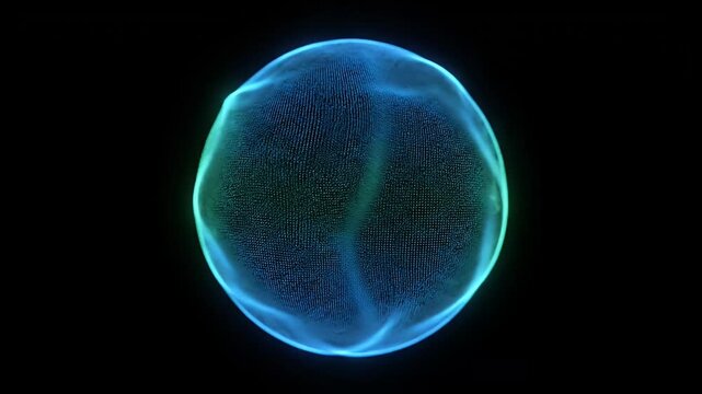 A glowing blue translucent sphere reveals intricate, swirling internal patterns and textures, set against a dark black background.