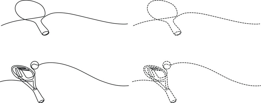 Illustrations of tennis rackets with different ball trajectories in motion Vector