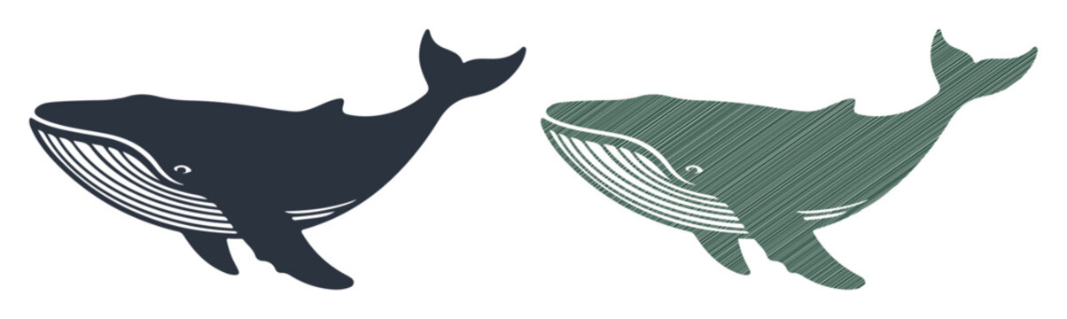 Whale icons, vector whales, ocean creatures, marine animals, black and green